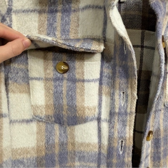AVEC LES FILLES Relaxed Fit Lavender Beige Plaid Shacket Size extra small - Picture 3 of 7